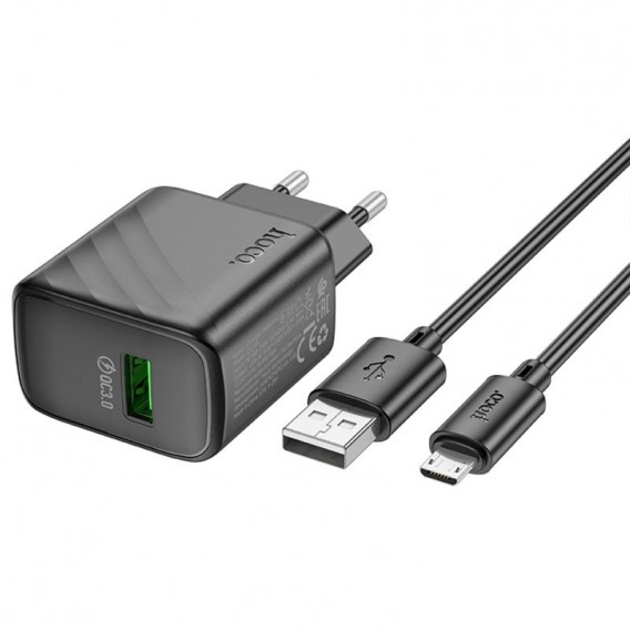 МЗП Hoco CS21A Rich QC3.0 18W (1USB-A) + кабель USB to MicroUSB Black МЗП Hoco CS21A Rich QC3.0 18W (1USB-A) + кабель USB to MicroUSB Black