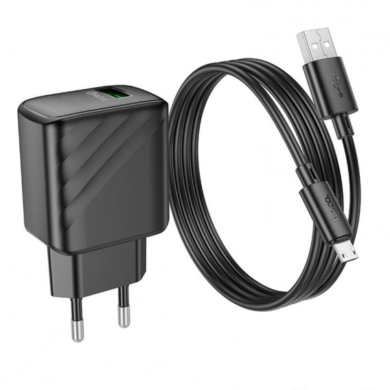 МЗП Hoco CS21A Rich QC3.0 18W (1USB-A) + кабель USB to MicroUSB Black МЗП Hoco CS21A Rich QC3.0 18W (1USB-A) + кабель USB to MicroUSB Black