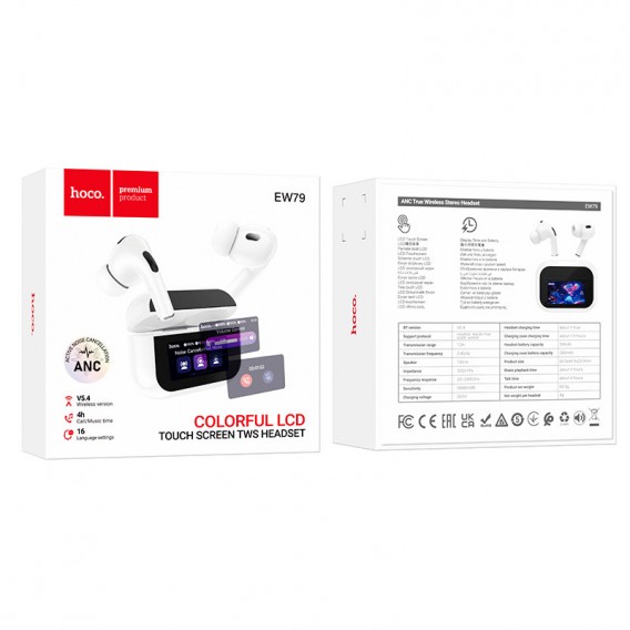 Бездротові TWS навушники Hoco EW79 Bright with Touch Screen ANC White Бездротові TWS навушники Hoco EW79 Bright with Touch Screen ANC White