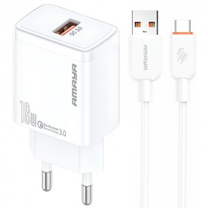 СЗУ Amaya E59S QC3.0 18W (1USB-A) + кабель USB to Type-C White