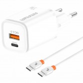 СЗУ Amaya E48D PD33W+QC3.0 (1USB-A/1C) + кабель Type-C to Type-C White
