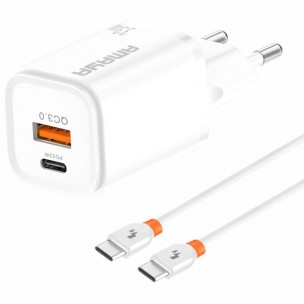 СЗУ Amaya E48D PD33W+QC3.0 (1USB-A/1C) + кабель Type-C to Type-C White