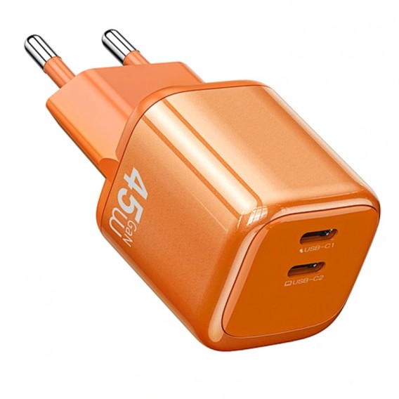 МЗП WIWU G025 Cube PD45W (2USB-C) + кабель Type-C to Type-C Orange МЗП WIWU G025 Cube PD45W (2USB-C) + кабель Type-C to Type-C Orange