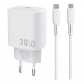 СЗУ WIWU G008 Essen PD30W GaN (1USB-C) + кабель Type-C to Type-C White