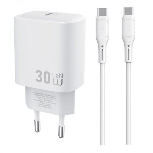 СЗУ WIWU G008 Essen PD30W GaN (1USB-C) + кабель Type-C to Type-C White