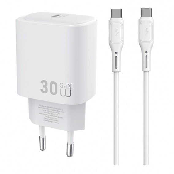 МЗП WIWU G008 Essen PD30W GaN (1USB-C) + кабель Type-C to Type-C White