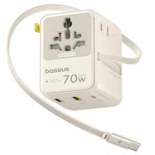 Мережевий універсальний перехідник Baseus CG11 70W with retractable cable (2USB-A/3C/1Socket) (E0307E) Off-White