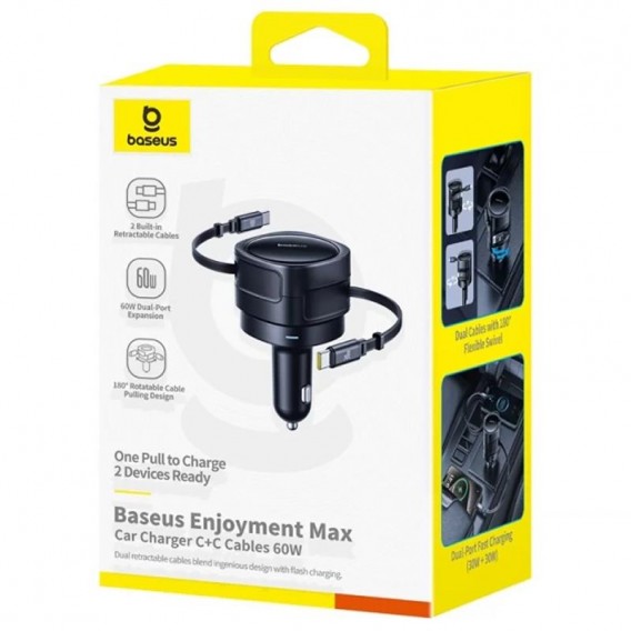 АЗП Baseus Enjoyment Max PD60W with retractable cable (2USB-C) (C00035507121) Cosmic Black