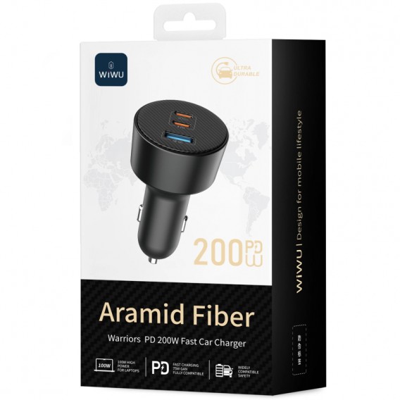 АЗП WIWU CC026 Warriors PD200W+QC3.0 (1USB-A/2C) Black