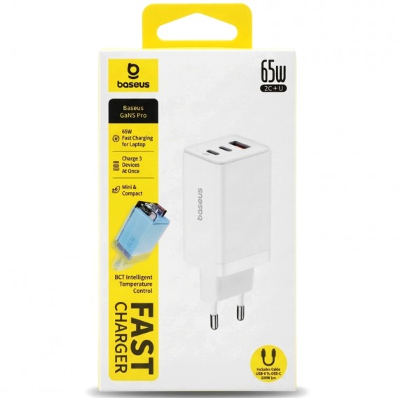 МЗП Baseus GaN5 Pro PD65W+QC3.0 (1USB-A/2C) (CCGP12020) White МЗП Baseus GaN5 Pro PD65W+QC3.0 (1USB-A/2C) (CCGP12020) White