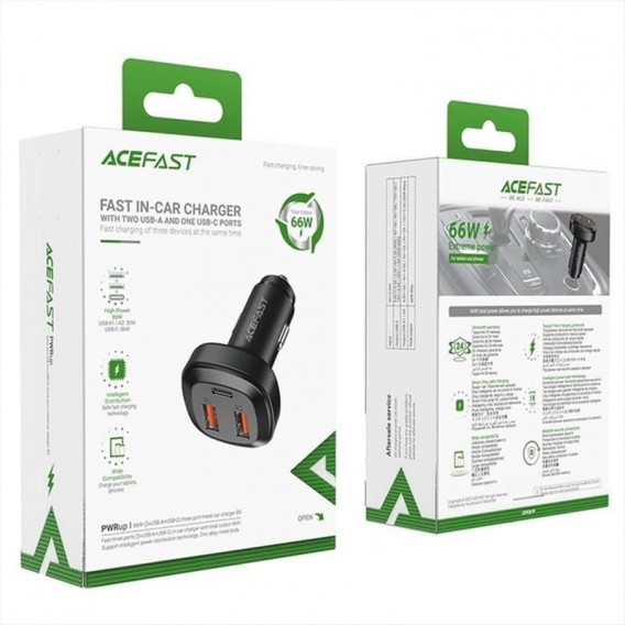 АЗП Acefast B9 PD36W+QC4.0 total 66W (2USB-A/1C) Black АЗП Acefast B9 PD36W+QC4.0 total 66W (2USB-A/1C) Black