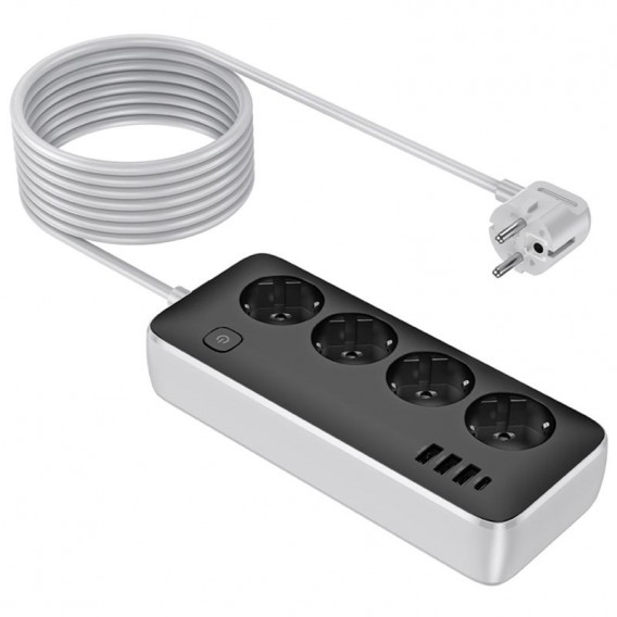 Подовжувач Hoco AC21 Sunlight 4-bit (1C/3A/4xSocket) (3m) Black Подовжувач Hoco AC21 Sunlight 4-bit (1C/3A/4xSocket) (3m) Black