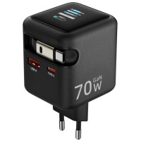 МЗП Amaya E700D PD70W+QC3.0 GaN (1USB-A/1C) + Retractable Cable Type-C Black МЗП Amaya E700D PD70W+QC3.0 GaN (1USB-A/1C) + Retractable Cable Type-C Black