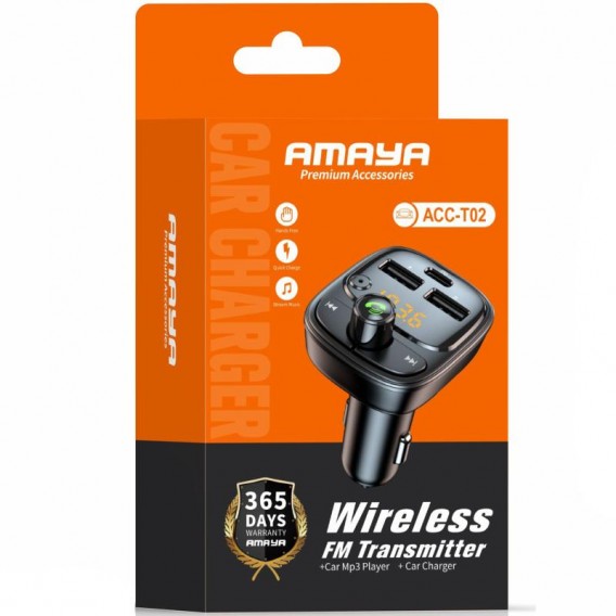АЗП FM модулятор Amaya ACC-T02 PD30W (2USB-A/1C) Black АЗП FM модулятор Amaya ACC-T02 PD30W (2USB-A/1C) Black