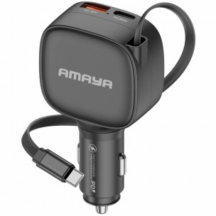 АЗУ Amaya ACC-12C PD57.5W+QC3.0 total 84W (1USB-A/1C) with retractable cable Type-C Black