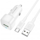 Автомобільний зарядний пристрій Borofone BZ34 Cloud QC3.0 18 Вт, USB-A, з кабелем USB-A - USB-C 1 м, білий