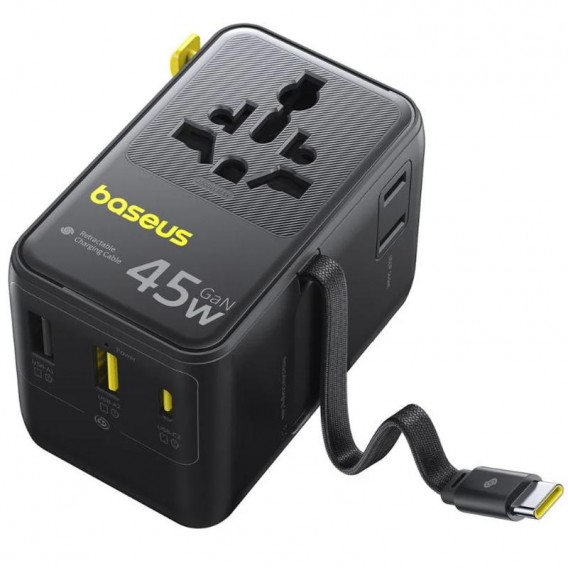 Мережевий універсальний перехідник Baseus AG11 45W with retractable cable (2USB-A/1C/1Socket) (E0307F) Cosmic Black Мережевий універсальний перехідник Baseus AG11 45W with retractable cable (2USB-A/1C/1Socket) (E0307F) Cosmic Black
