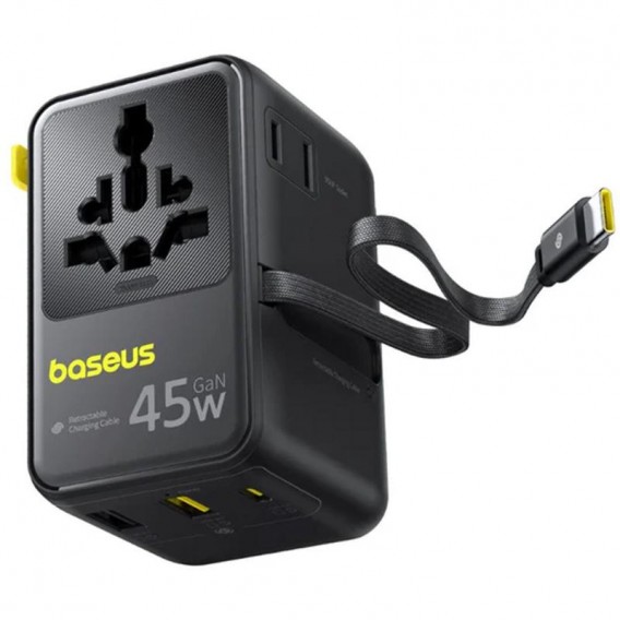 Мережевий універсальний перехідник Baseus AG11 45W with retractable cable (2USB-A/1C/1Socket) (E0307F) Cosmic Black Мережевий універсальний перехідник Baseus AG11 45W with retractable cable (2USB-A/1C/1Socket) (E0307F) Cosmic Black
