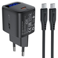 СЗУ Acefast A113 PD20W GaN (1USB-C) + кабель Type-C to Type-C Black