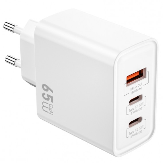 МЗП WIWU G005 Essen PD65W+QC3.0 GaN (1USB-A/2C) White МЗП WIWU G005 Essen PD65W+QC3.0 GaN (1USB-A/2C) White