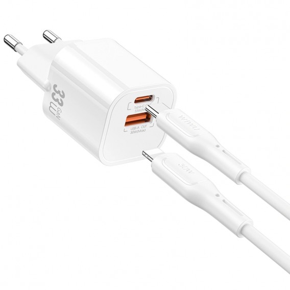 МЗП WIWU G018 Cube PD33W+QC3.0 GaN (1USB-A/1C) + кабель Type-C to Lightning White МЗП WIWU G018 Cube PD33W+QC3.0 GaN (1USB-A/1C) + кабель Type-C to Lightning White