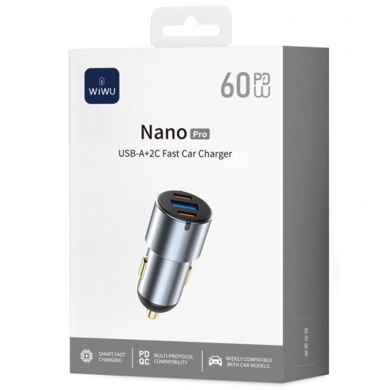 АЗП WIWU CC032 Nano Pro PD60W+QC3.0 (1USB-A/2C) Gray