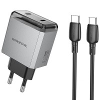 СЗУ Borofone BN21 Lena PD40W+QC3.0 (2USB-C) + кабель Type-C to Type-C Metal gray СЗУ Borofone BN21 Lena PD40W+QC3.0 (2USB-C) + кабель Type-C to Type-C Metal gray