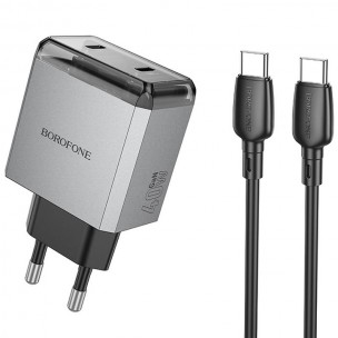 МЗП Borofone BN21 Lena PD40W+QC3.0 (2USB-C) + кабель Type-C to Type-C Metal gray МЗП Borofone BN21 Lena PD40W+QC3.0 (2USB-C) + кабель Type-C to Type-C Metal gray