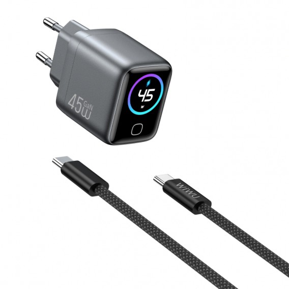 МЗП WIWU CHG500 Voyager PD45W (1USB-C) + кабель Type-C to Type-C Grey МЗП WIWU CHG500 Voyager PD45W (1USB-C) + кабель Type-C to Type-C Grey