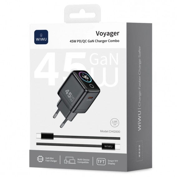 МЗП WIWU CHG500 Voyager PD45W (1USB-C) + кабель Type-C to Type-C Grey МЗП WIWU CHG500 Voyager PD45W (1USB-C) + кабель Type-C to Type-C Grey