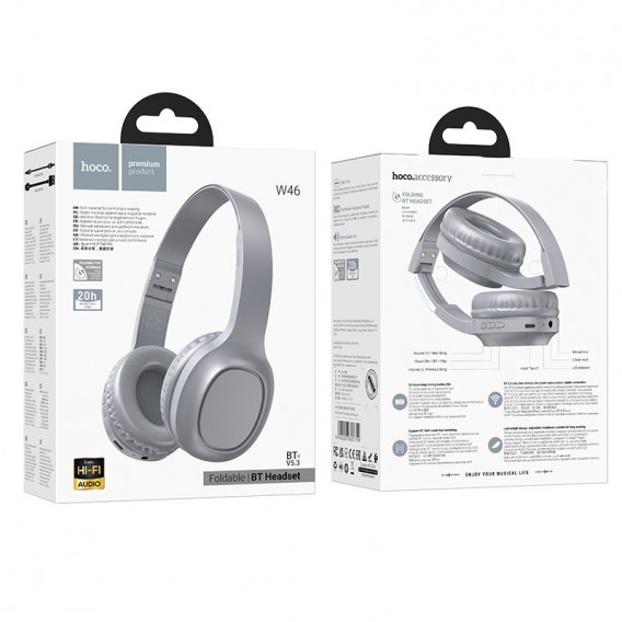 Накладні бездротові навушники Hoco W46 Charm Light blue gray Накладні бездротові навушники Hoco W46 Charm Light blue gray