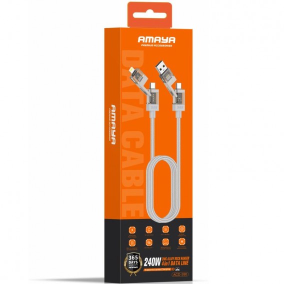 Дата кабель Amaya ACD-390 4in1 Type-C to Lightning/Type-C to USB 240W (1m) Biege Дата кабель Amaya ACD-390 4in1 Type-C to Lightning/Type-C to USB 240W (1m) Biege