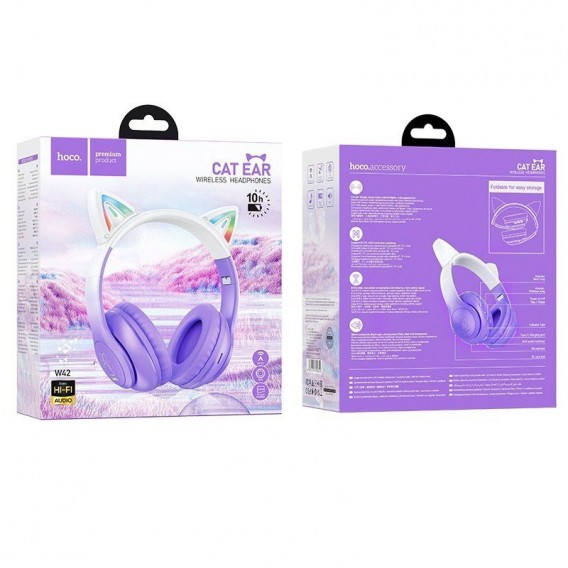 Накладні бездротові навушники Hoco W42 Cat Purple grape