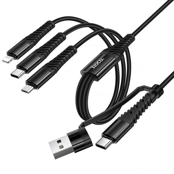 Дата кабель Hoco X123 Victory 6in1 USB/Type-C to Lightning/Type-C/MicroUSB 3A (1m) Black