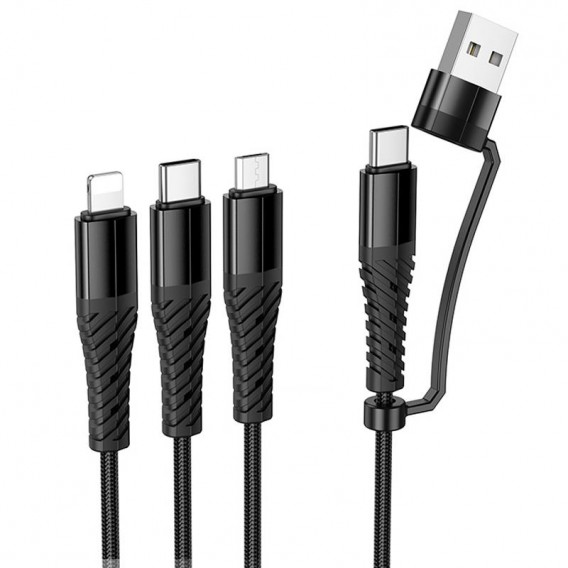 Дата кабель Hoco X123 Victory 6in1 USB/Type-C to Lightning/Type-C/MicroUSB 3A (1m) Black Дата кабель Hoco X123 Victory 6in1 USB/Type-C to Lightning/Type-C/MicroUSB 3A (1m) Black