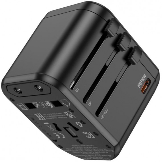 Мережевий універсальний перехідник Hoco AC15 Walker PD20W+QC3.0 (2USB-A/1C) (EU) Black Мережевий універсальний перехідник Hoco AC15 Walker PD20W+QC3.0 (2USB-A/1C) (EU) Black