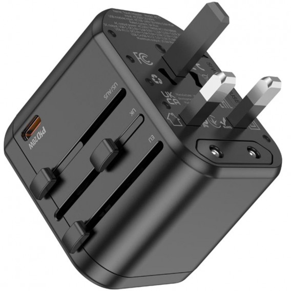 Мережевий універсальний перехідник Hoco AC15 Walker PD20W+QC3.0 (2USB-A/1C) (EU) Black Мережевий універсальний перехідник Hoco AC15 Walker PD20W+QC3.0 (2USB-A/1C) (EU) Black