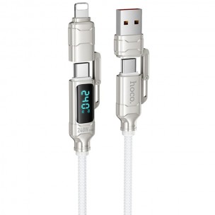 Дата кабель Hoco U152 Fortune 4in1 Type-C to Lightning/Type-C to USB 240W (1.2m) Light Gray