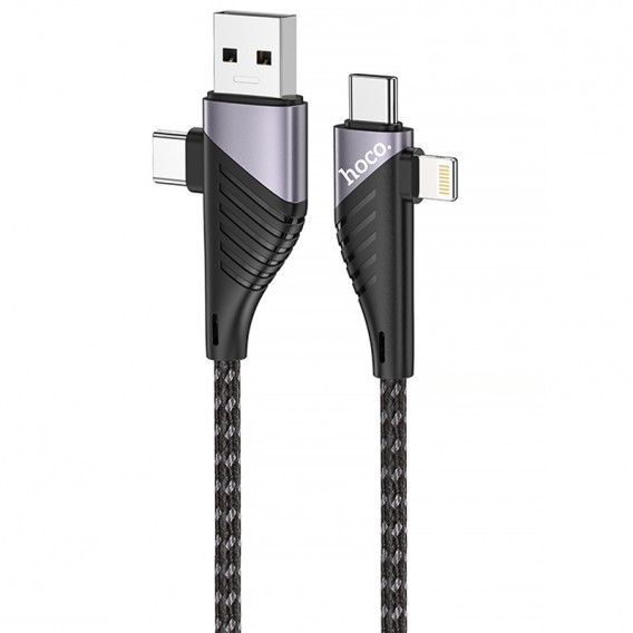 Дата кабель Hoco U95 Freeway 4in1 USB/Type-C to Type-C/Lightning 60W (1.2m) Black
