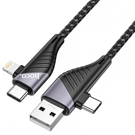 Дата кабель Hoco U95 Freeway 4in1 USB/Type-C to Type-C/Lightning 60W (1.2m) Black Дата кабель Hoco U95 Freeway 4in1 USB/Type-C to Type-C/Lightning 60W (1.2m) Black