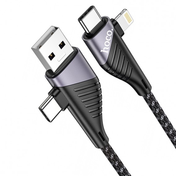 Дата кабель Hoco U95 Freeway 4in1 USB/Type-C to Type-C/Lightning 60W (1.2m) Black Дата кабель Hoco U95 Freeway 4in1 USB/Type-C to Type-C/Lightning 60W (1.2m) Black