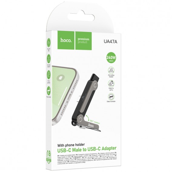 Перехідник Hoco UA47A Type-C male to Type-C female adapter Black Перехідник Hoco UA47A Type-C male to Type-C female adapter Black