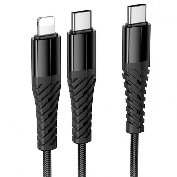 Дата кабель Hoco X123 Victory 2in1 Type-C to Lightning/Type-C 3A (1m) Black Дата кабель Hoco X123 Victory 2in1 Type-C to Lightning/Type-C 3A (1m) Black