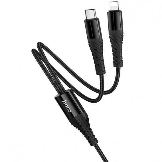 Дата кабель Hoco X123 Victory 2in1 Type-C to Lightning/Type-C 3A (1m) Black Дата кабель Hoco X123 Victory 2in1 Type-C to Lightning/Type-C 3A (1m) Black