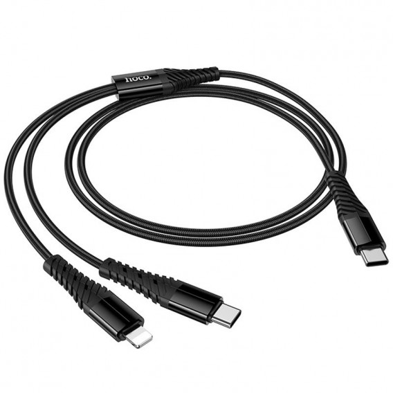 Дата кабель Hoco X123 Victory 2in1 Type-C to Lightning/Type-C 3A (1m) Black Дата кабель Hoco X123 Victory 2in1 Type-C to Lightning/Type-C 3A (1m) Black