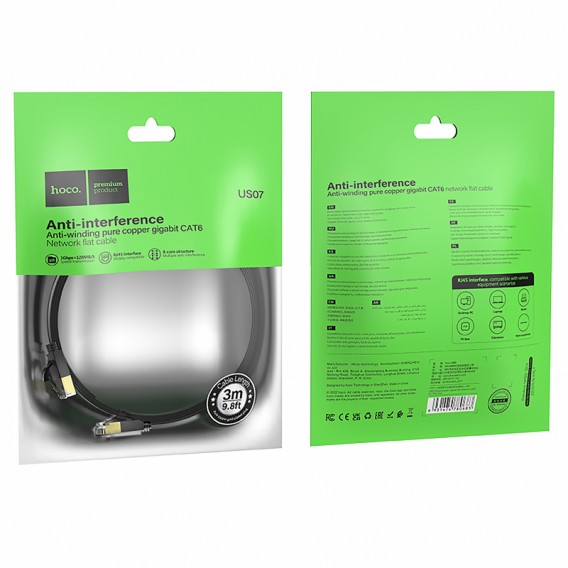 Кабель (патч-корд) Hoco US07 General Category 6 Gigabit (3m) Black Кабель (патч-корд) Hoco US07 General Category 6 Gigabit (3m) Black