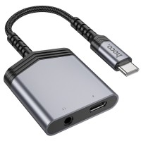 Перехідник Hoco LS39 Type-C to Type-C + 3.5mm Metal gray