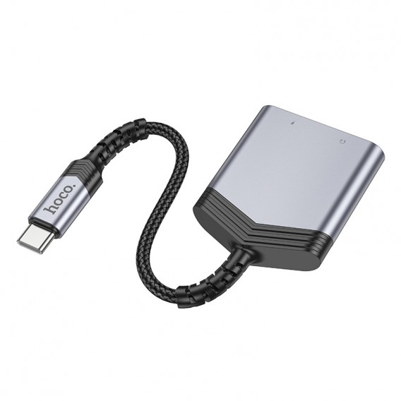 Перехідник Hoco LS39 Type-C to Type-C + 3.5mm Metal gray