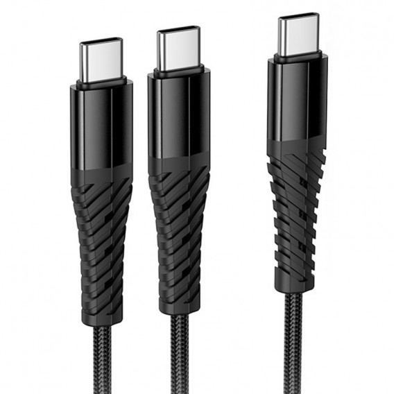 Дата кабель Hoco X123 Victory 2in1 Type-C to Type-C/Type-C 3A (1m) Black Дата кабель Hoco X123 Victory 2in1 Type-C to Type-C/Type-C 3A (1m) Black