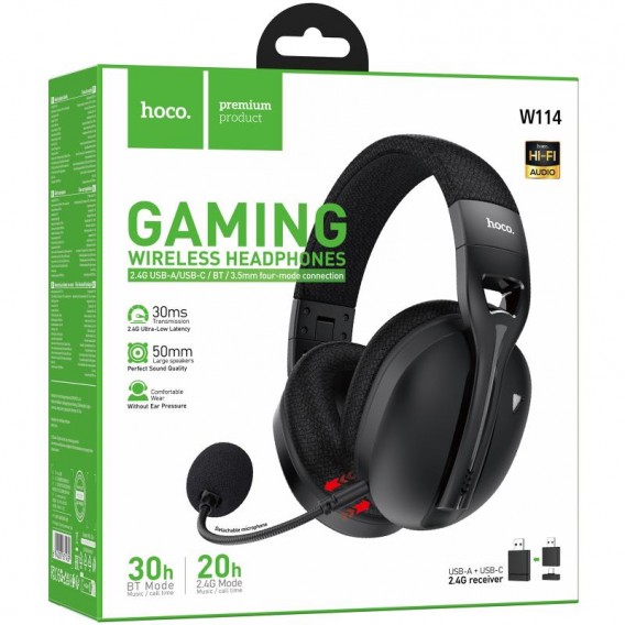 Накладні бездротові навушники Hoco W114 Magic +3.5mm+2.4G Black